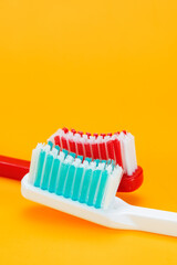 Toothbrush closeup, macro, colored background