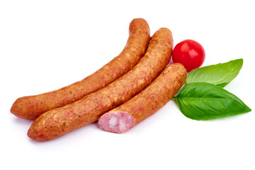 Dried Pork sausages, isolated on white background. High resolution image.