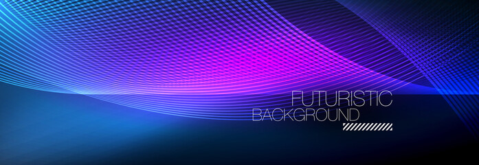 Abstract neon glowing light in the dark with waves. Shiny magic energy and motion concept, vector abstract wallpaper background
