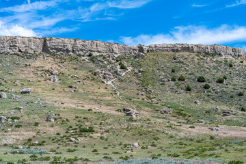 An overlooking landscape view of Madison Buffalo Jump SP, Montana