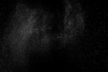 Distressed white grainy texture. Dust overlay textured. Grain noise particles. Snow effects pack. Rusted black background. Vector illustration, EPS 10.  