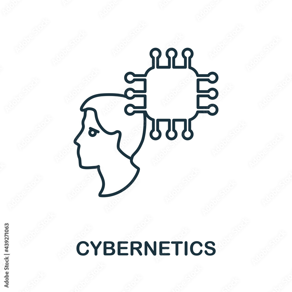 Poster cybernetics line icon. creative outline design from artificial intelligence icons collection. thin c