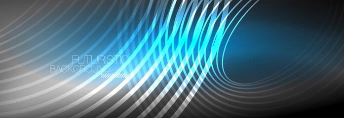 Dark abstract background with glowing neon circles. Trendy layout template for business or technology presentation, internet poster or web brochure cover, wallpaper