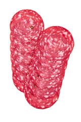 Salami sausage, top view, isolated on white background. High resolution image.