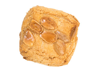 Almendrdo cookie typical of Mallorca, closeup,  Isolated on white background.