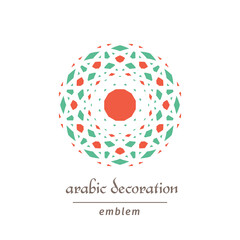 Decorative symbol with arabic geometric ornament. Vector mosaic emblem design