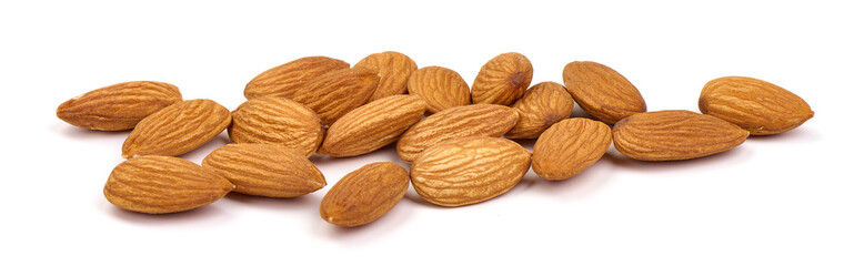 Almond nuts, isolated on white background. High resolution image.