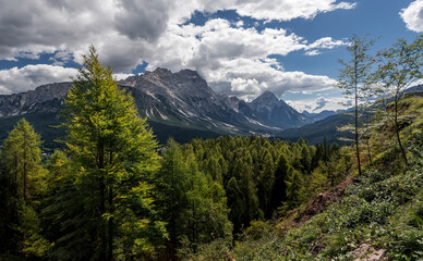 Wonderful Aerial landscape image. Splendid autumn scenery of Dolomites mountains. Amazing nature of Italy,