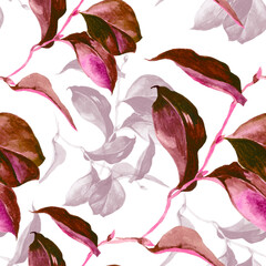 Autumn leaves brown and grey on white background seamless pattern for all prints. Floral pattern.