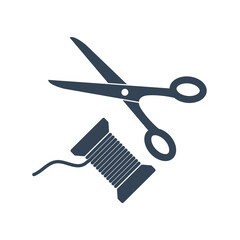 Vector black icon clothing, garment industry, scissors and spool