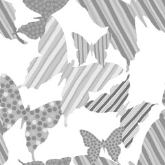 Black and white ornamental buuterflies on white background seamless pattern for all prints.
