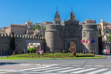 View at the New Bisagra Gate, a monumental moorish main gate entrance on Toledo fortress