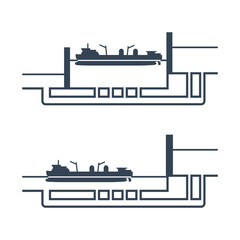 Obraz premium Vector black icon shipping lock, water canal