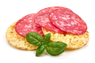 Smoked Spanish sausage, Salchichon, isolated on white background. High resolution image.