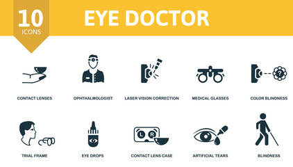 Fototapeta na wymiar Eye Doctor icon set. Contains editable icons ophthalmology theme such as contact lenses, laser vision correction, color blindness and more.