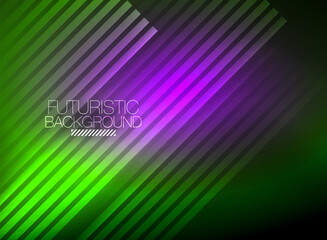 Bright neon color techno abstract background, shiny glowing neon lines in the dark background