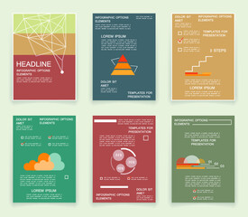 Brochures for business reports, cover layout and infographics