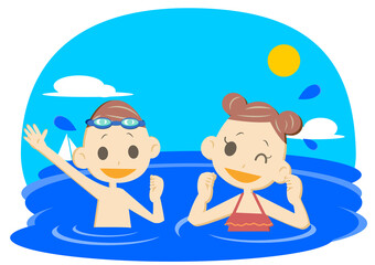 海水浴を楽しむ子供たち