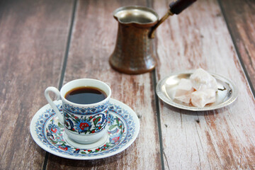 Obraz na płótnie Canvas drink black turkish coffee in a decorative cup