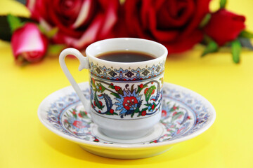 drink black turkish coffee in a decorative cup