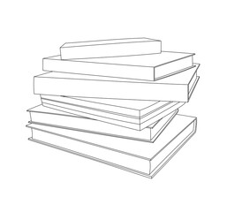 Vector illustration of a stack of books in line art. Hand-drawn set. The concept of objects for learning, reading. School tools. Suitable for book shops, a publishing houses.
