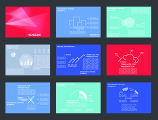 Brochures for business reports, cover layout and infographics