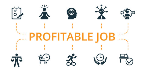 Profitable Job icon set. Contains editable icons productive work theme such as mental concentration, todo tasks, focusing and more.