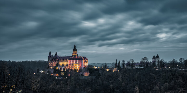 Panoramic view of F&uuml;rstenstein Castle ( Książ Castle ) in Poland.
