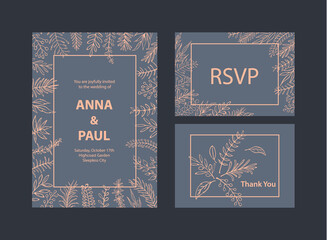 elegant wedding invitations templates set with floral leaf branches twigs