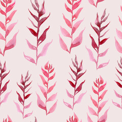 Seamless pattern of pink and burgundy watercolor twigs