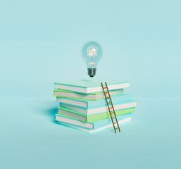 Stack of books with light bulb and ladder © Antonio Solano