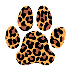 Dog paw with leopard texture - Handwritten Vector paw shape silhuette. Good for logo, tattoo design, t shirt, gift, mug. Pet lovers. 