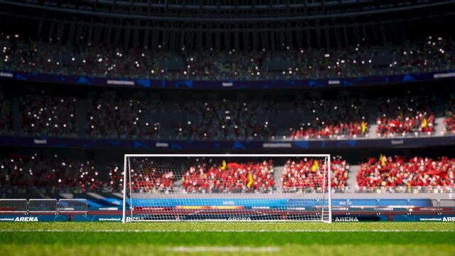 soccer gate and field. around fans crowd and beautiful day. High quality 4k footage
