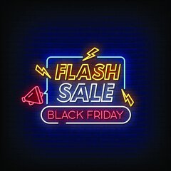 Flash Sale Black Friday Neon Signs Style Text Vector