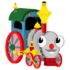 Vector steam locomotive. Toy locomotive on a white isolated background.