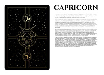 vector illustration of capricorn in gold and black colours and abstractions cosmos