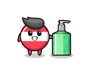 cute austria flag badge cartoon with hand sanitizer
