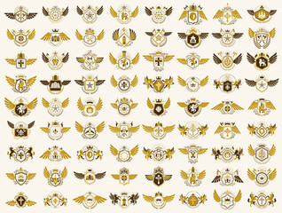 Heraldic Coat of Arms vector big set, vintage antique heraldic badges and awards collection, symbols in classic style design elements, family or business logos.