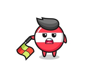 austria flag badge character as line judge hold the flag down at a 45 degree angle