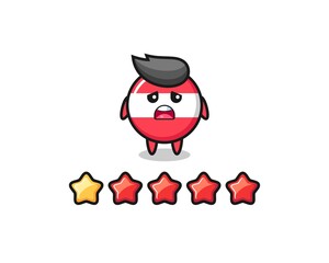 the illustration of customer bad rating, austria flag badge cute character with 1 star