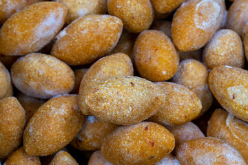 Fototapeta na wymiar Close-up uncooked kibbeh. Stuffed meatballs as background texture