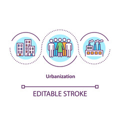 Urbanization concept icon. Population migration from rural to urban areas. Society improvement abstract idea thin line illustration. Vector isolated outline color drawing. Editable stroke