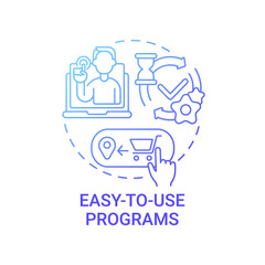 Easy-to-use programs concept icon. Online marketplace benefit abstract idea thin line illustration. Selling goods online. Easy navigation. Creation with no code. Vector isolated outline color drawing