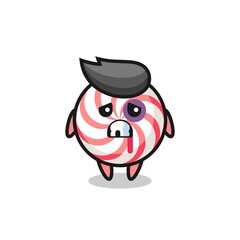 injured candy character with a bruised face
