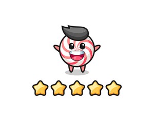 the illustration of customer best rating, candy cute character with 5 stars