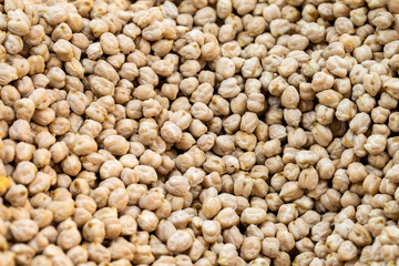 Chickpea. Grains of close-up chickpea kernels. Chickpeas as background texture