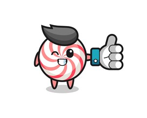 cute candy with social media thumbs up symbol