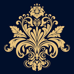 Damask graphic ornament. Floral design element. Gold vector pattern