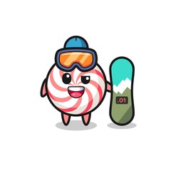 Illustration of candy character with snowboarding style