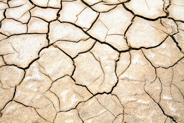 Cracked eroded dried out ground in salt flat desert - global warming background concept